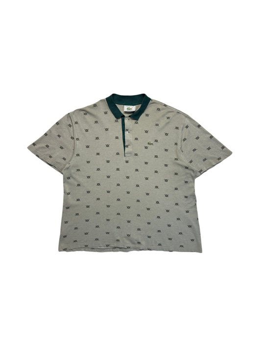 90s Lacoste Polo Shirt Monogram Allover Print Made In France Braun Grün (5) M