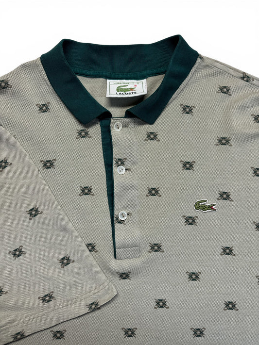 90s Lacoste Polo Shirt Monogram Allover Print Made In France Braun Grün (5) M