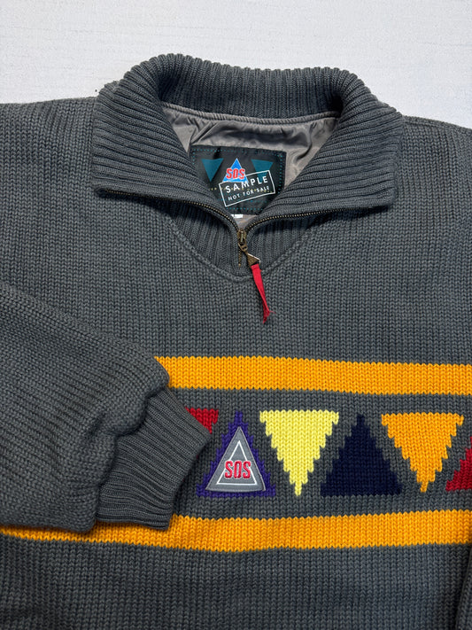 90s SOS Sportswear Of Sweden Troyer "Sample not for sale" Mit Wolle Salmi Zip Grau Bunt L