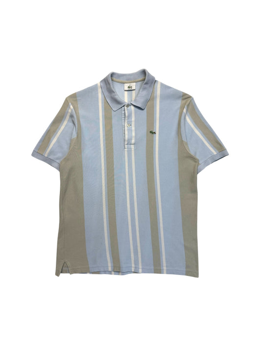 90s Lacoste Polo Shirt Gestreift Blau Beige (5) M