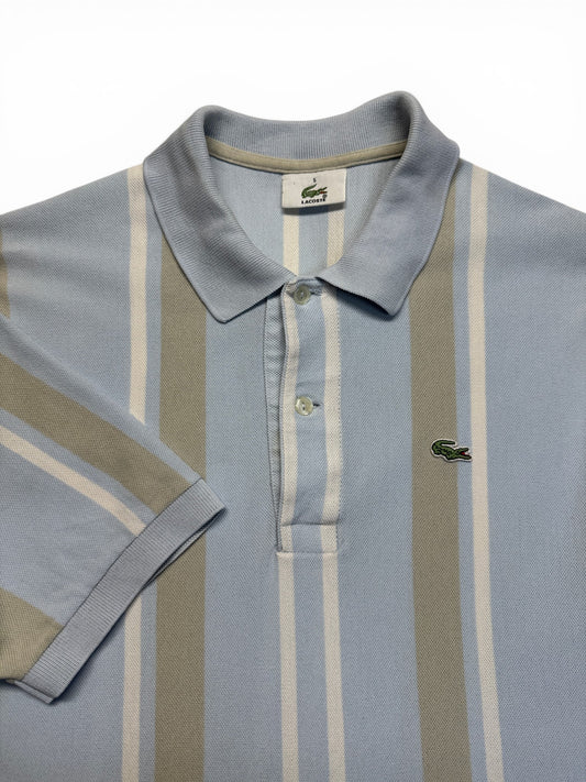 90s Lacoste Polo Shirt Gestreift Blau Beige (5) M
