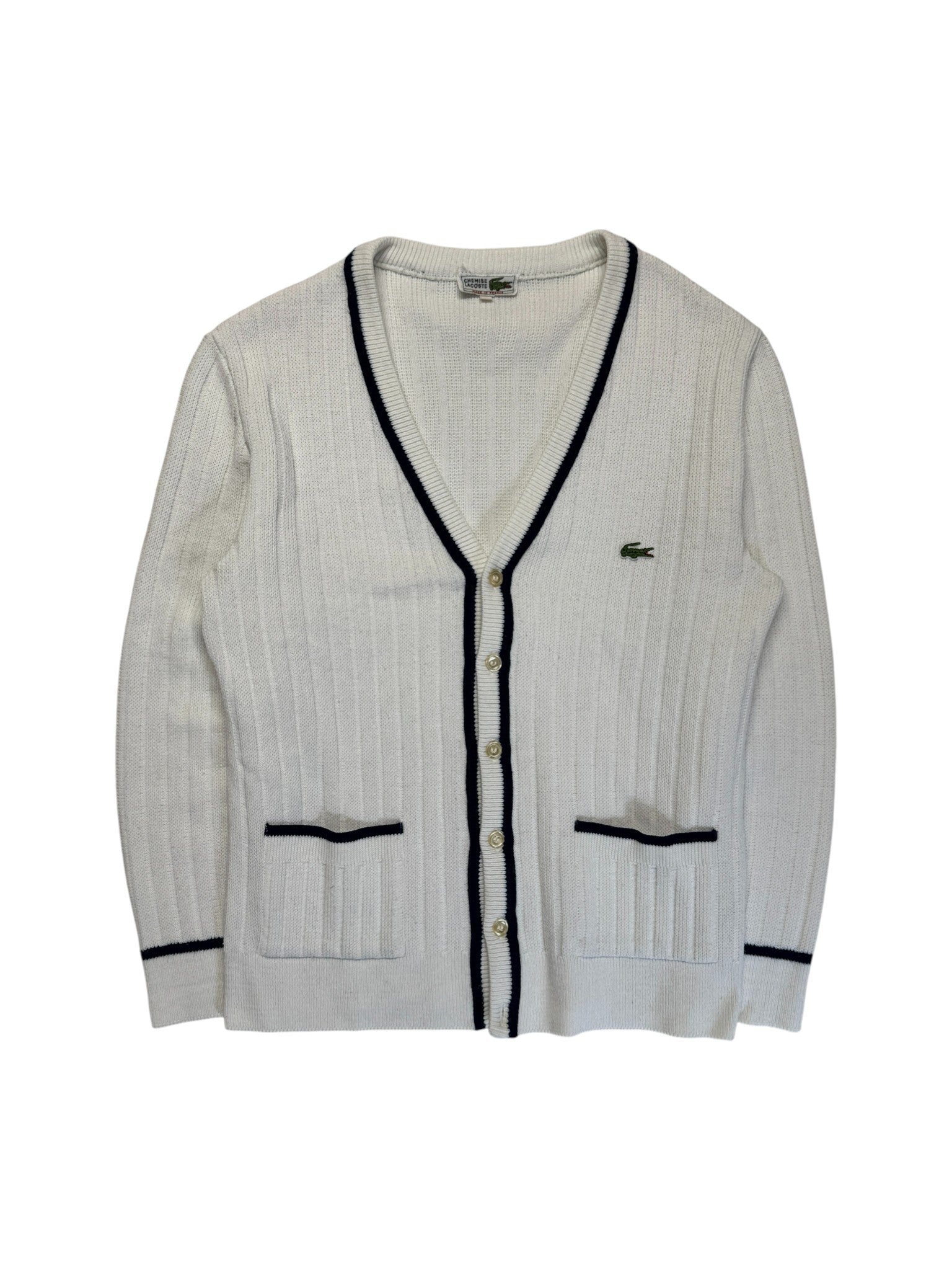90s Lacoste Cardigan Preppy Made In France Weiß S-M