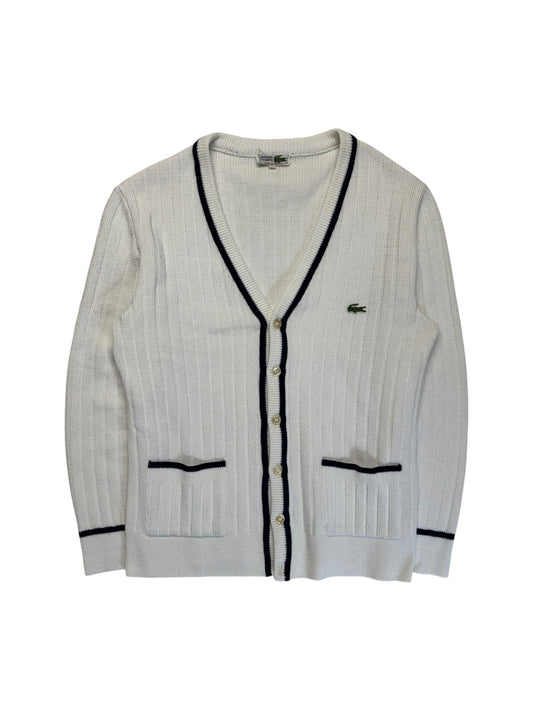 90s Lacoste Cardigan Preppy Made In France Weiß S-M