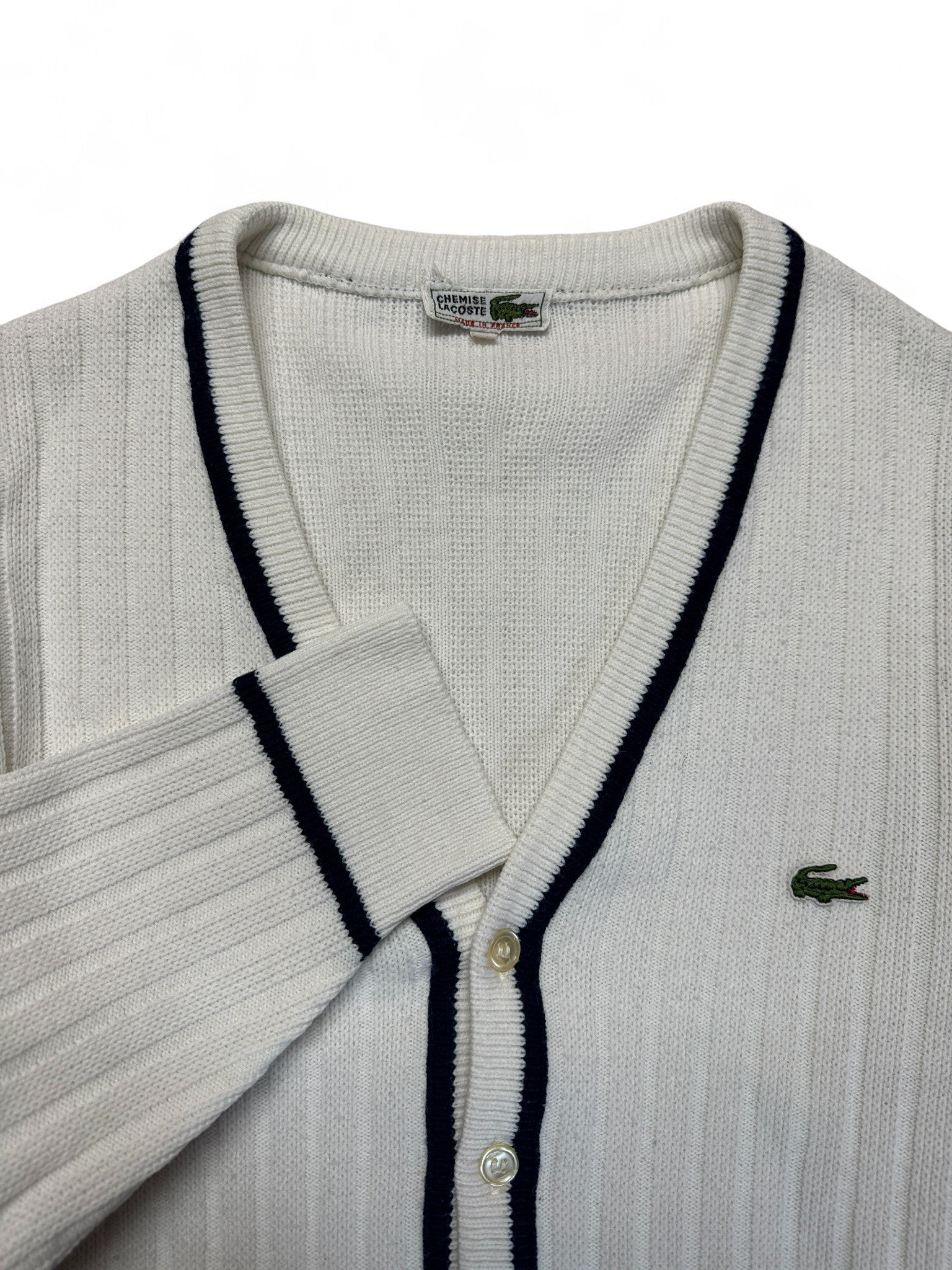 90s Lacoste Cardigan Preppy Made In France Weiß S-M