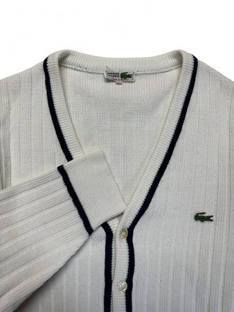 90s Lacoste Cardigan Preppy Made In France Weiß S-M