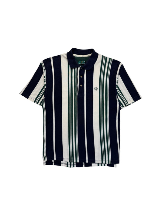 90s Fred Perry Polo Shirt Gestreift Made In Macau Grün Weiß M