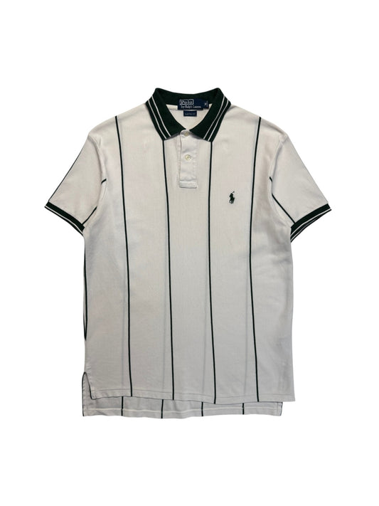 90s Ralph Lauren Polo Shirt Custom Fit Gestreift Weiß Grün M