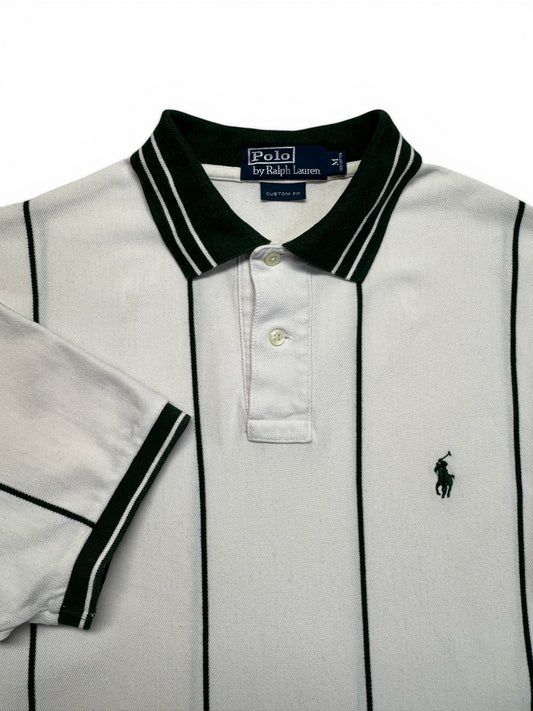 90s Ralph Lauren Polo Shirt Custom Fit Gestreift Weiß Grün M
