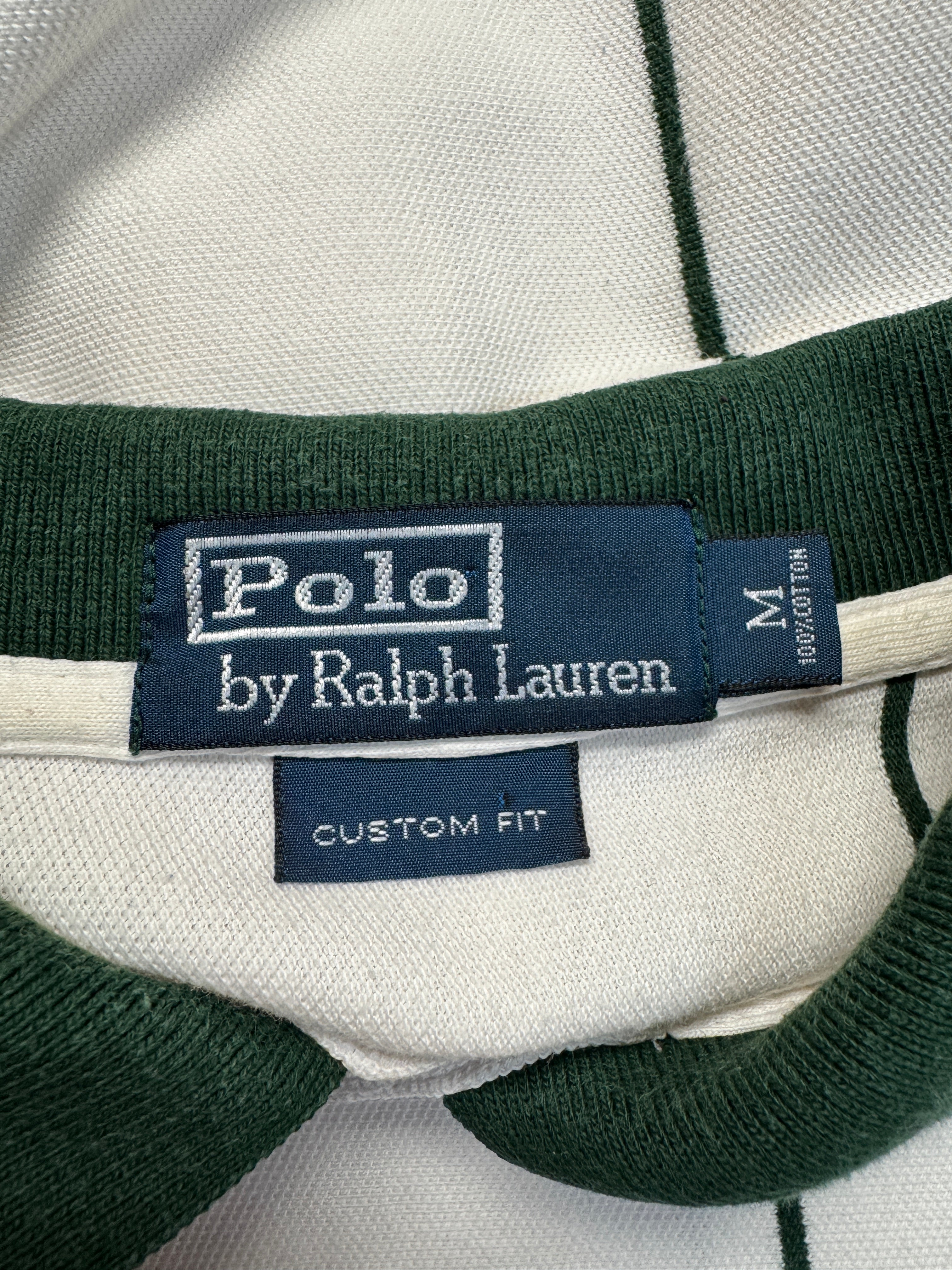 90s Ralph Lauren Polo Shirt Custom Fit Gestreift Weiß Grün M