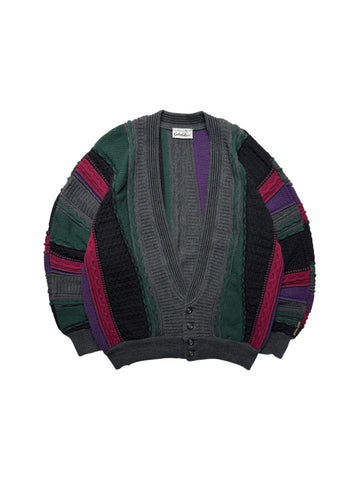 90s Carlo Colucci Cardigan mit Schurwolle 3D Knit Made In Germany Bunt M-L