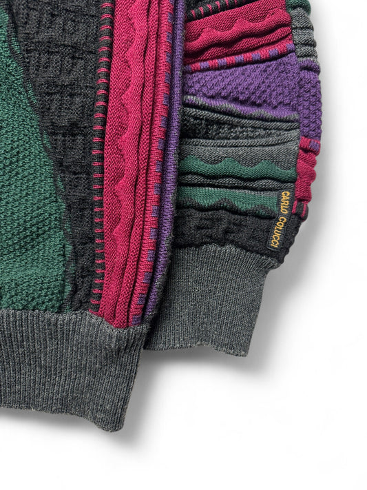 90s Carlo Colucci Cardigan mit Schurwolle 3D Knit Made In Germany Bunt M-L