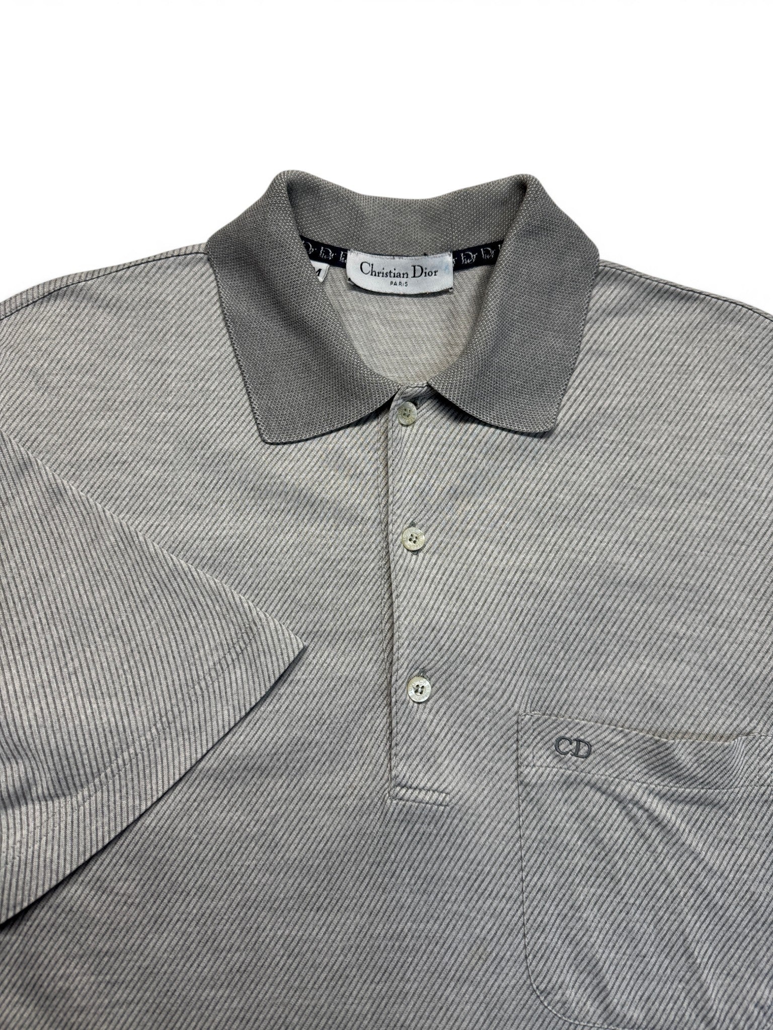 90s Christian Dior Polo Shirt Made In Italy Grau Weiß M