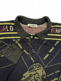 80s Carlo Colucci Polo Strickpullover Auto Motiv Made In West Germany Grau Grün L-XL