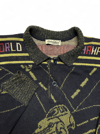 80s Carlo Colucci Polo Strickpullover Auto Motiv Made In West Germany Grau Grün L-XL