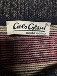 80s Carlo Colucci Polo Strickpullover Auto Motiv Made In West Germany Grau Grün L-XL