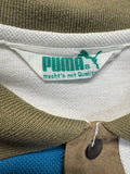 80s Puma Polo Shirt Colorblocked Made In Italy Weiß Blau S-M