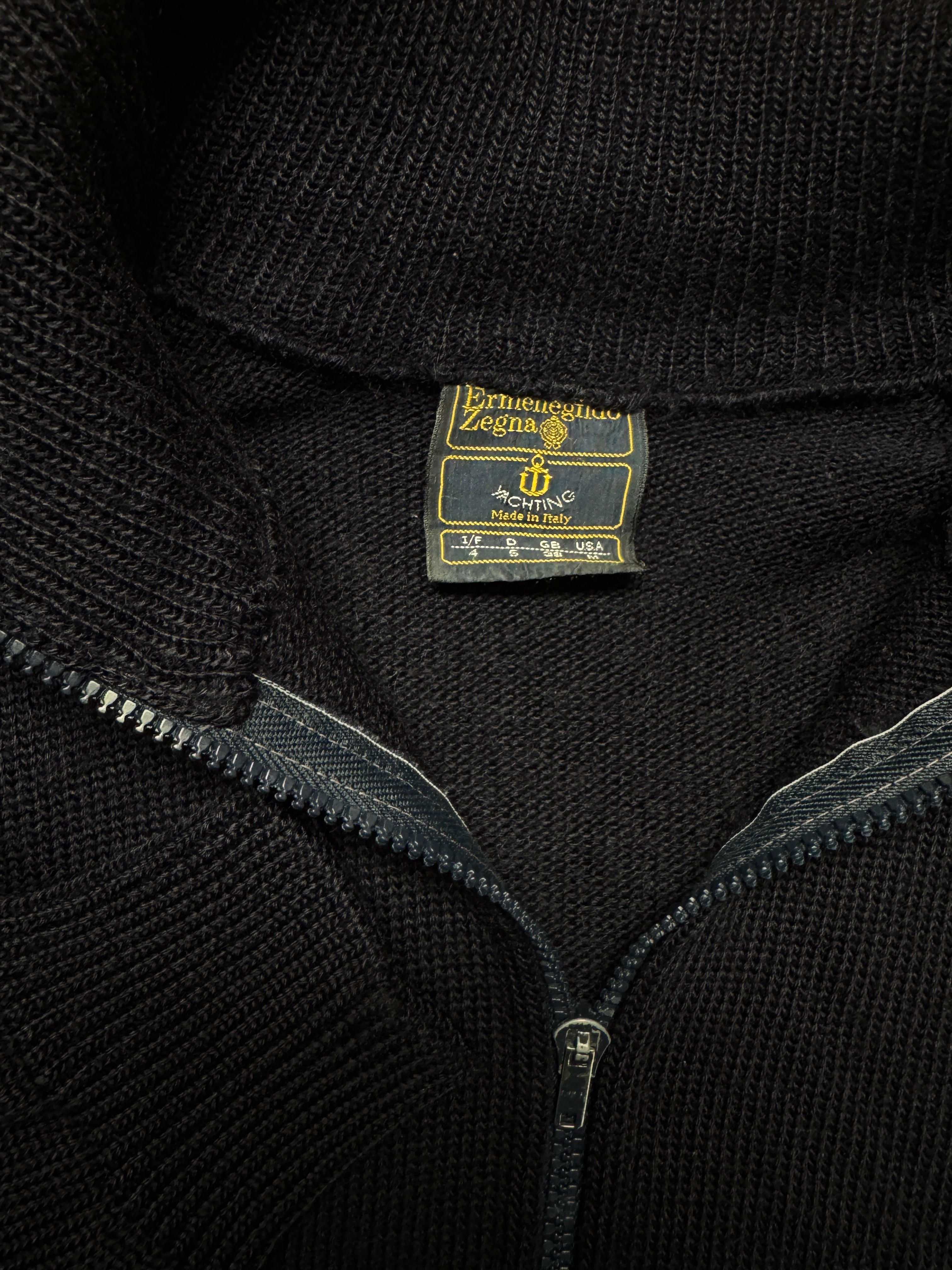 90s Ermenegildo Zegna Strickpullover Mit Reißverschluss Und Rollkragen Schurwolle Riri Zip Made In Italy Dunkelblau S-M