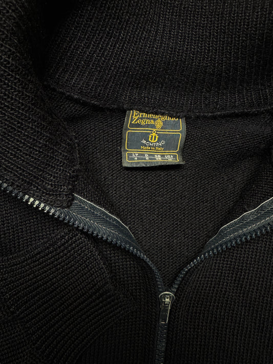 90s Ermenegildo Zegna Strickpullover Mit Reißverschluss Und Rollkragen Schurwolle Riri Zip Made In Italy Dunkelblau S-M