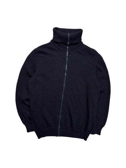 90s Ermenegildo Zegna Strickpullover Mit Reißverschluss Und Rollkragen Schurwolle Riri Zip Made In Italy Dunkelblau S-M