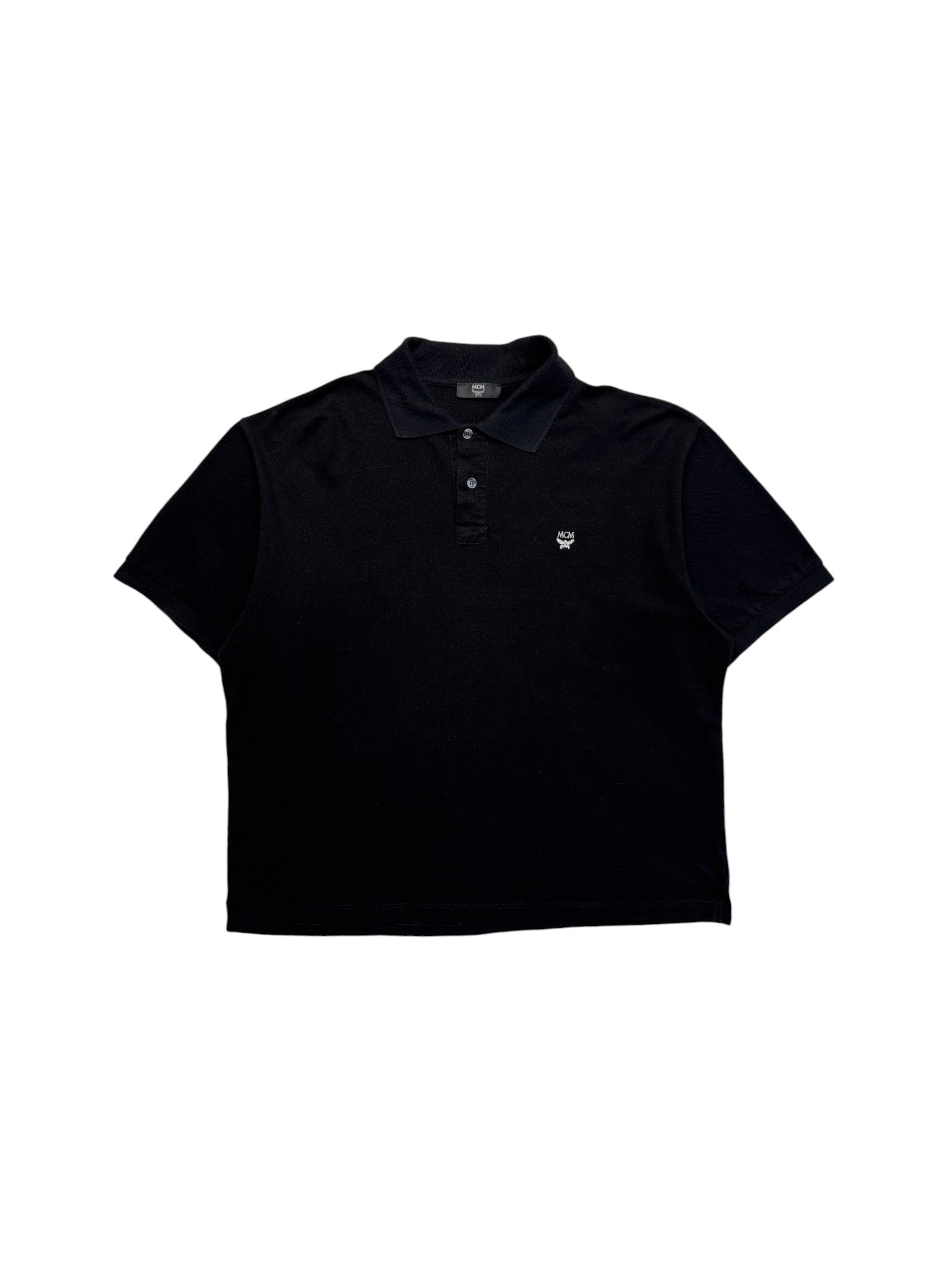 90s MCM Polo Shirt Boxy Basic Schwarz L-XL