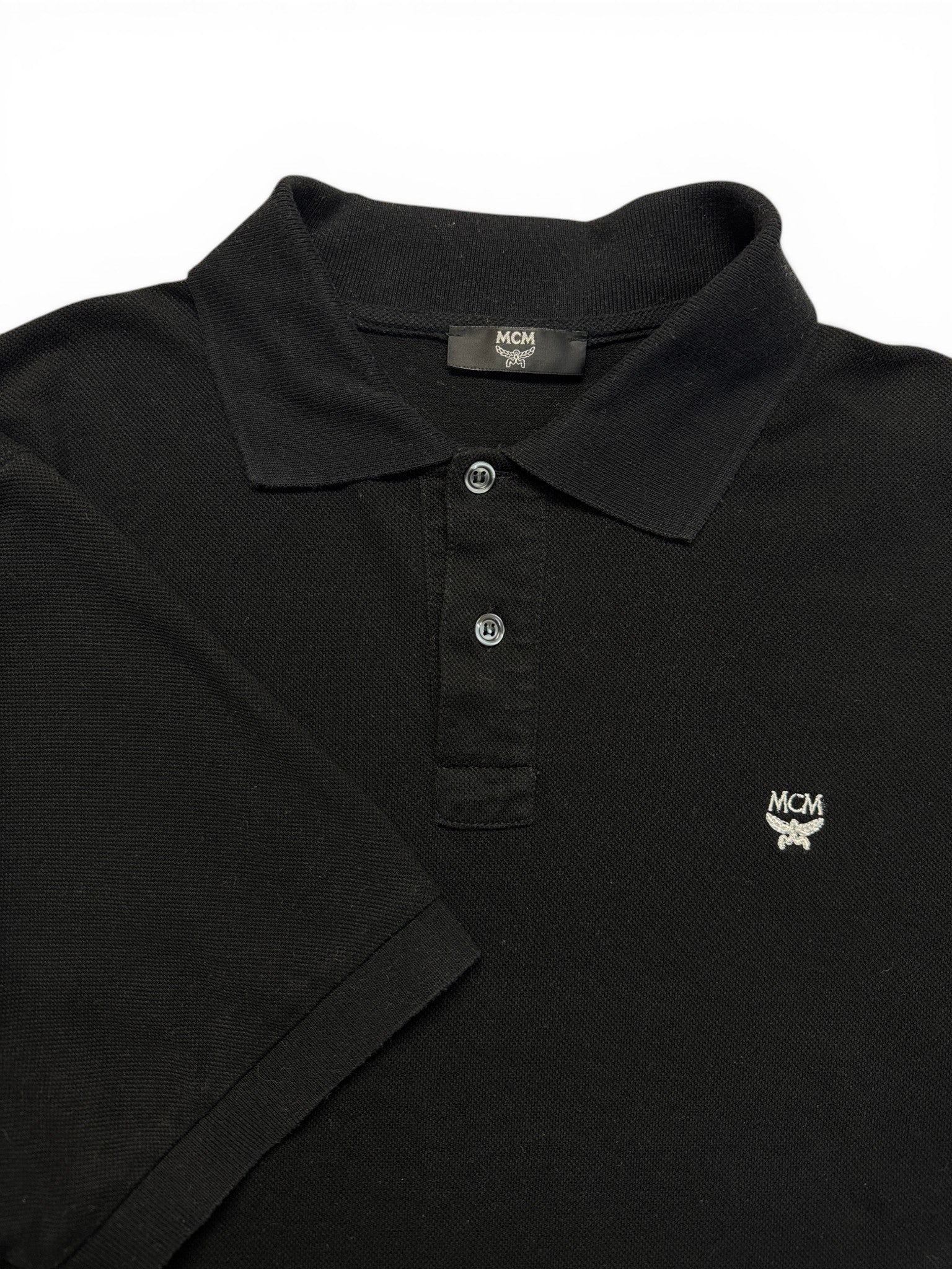 90s MCM Polo Shirt Boxy Basic Schwarz L-XL