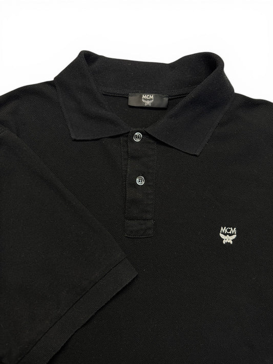 90s MCM Polo Shirt Boxy Basic Schwarz L-XL