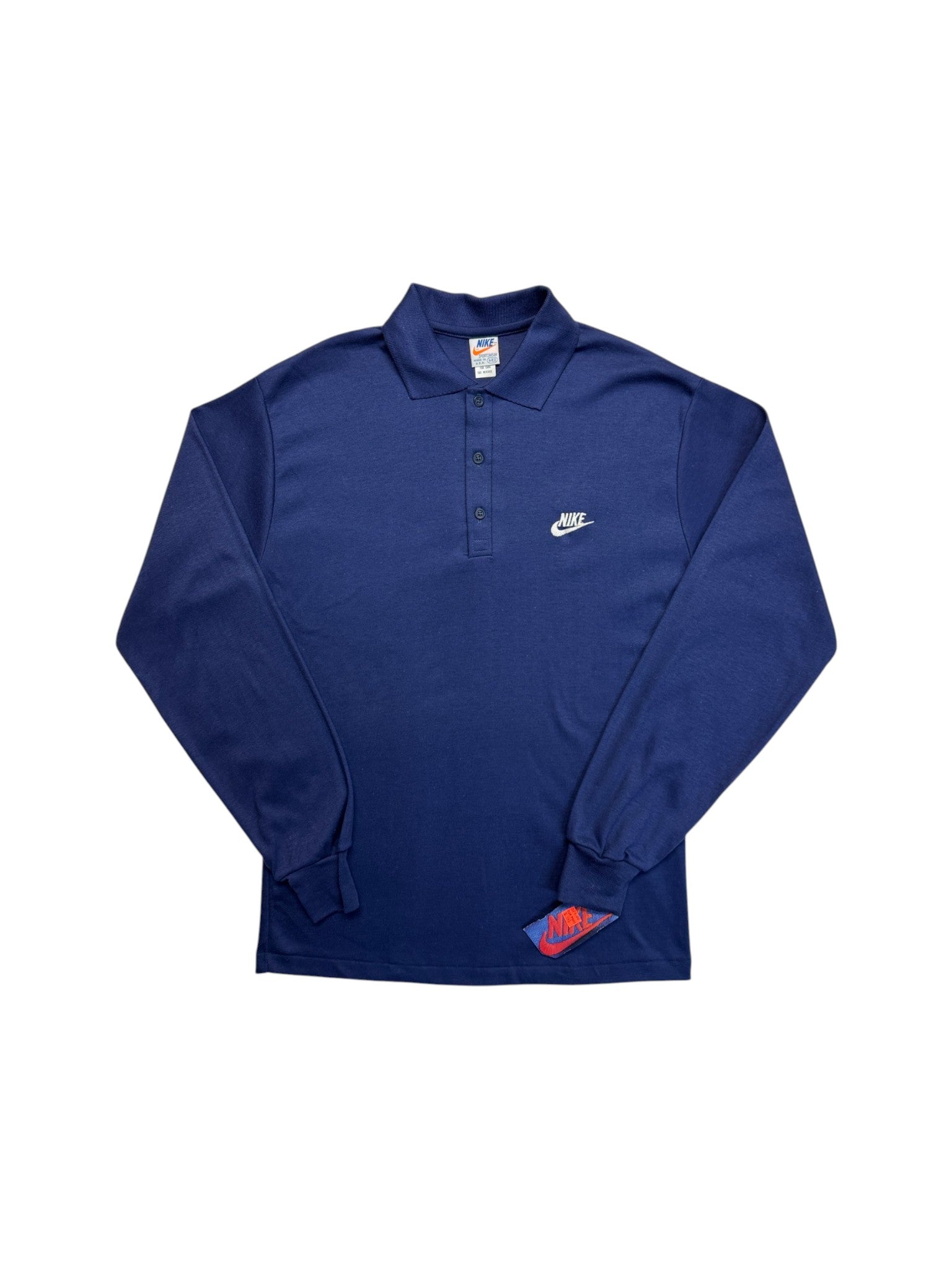 70s Nike Polo Shirt Langarm Deadstock Made In USA Navy M