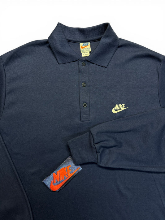 70s Nike Polo Shirt Langarm Deadstock Made In USA Navy M