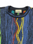 90s Carlo Colucci Strickpullover 3D Wave Knit Made In Germany Dunkelblau Bunt XL-XXL