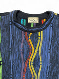 90s Carlo Colucci Strickpullover 3D Wave Knit Made In Germany Dunkelblau Bunt XL-XXL