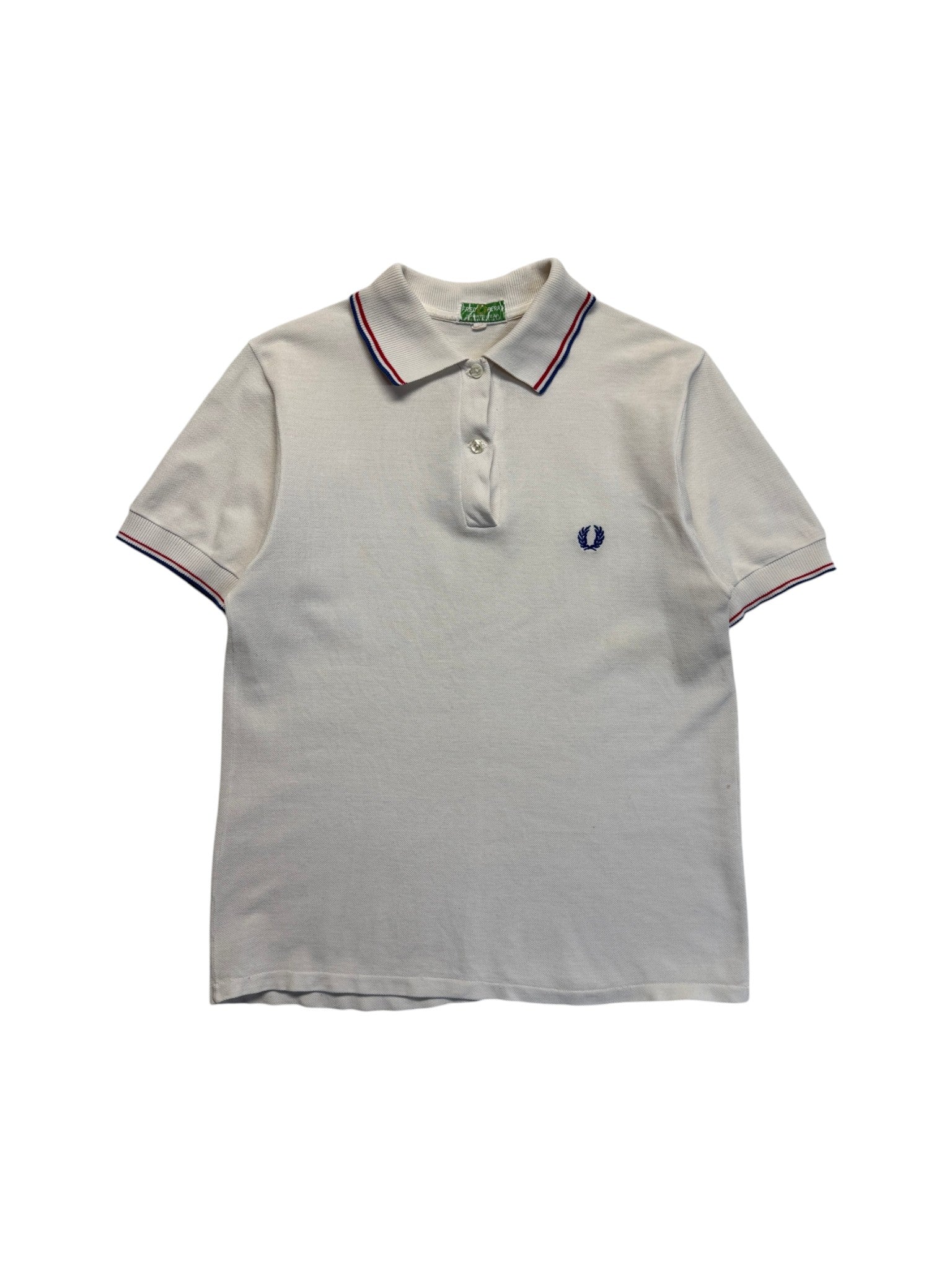 80s Fred Perry Tipped Polo Shirt Weiß XS-S