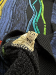 90s Carlo Colucci Strickpullover 3D Wave Knit Made In Germany Dunkelblau Bunt XL-XXL