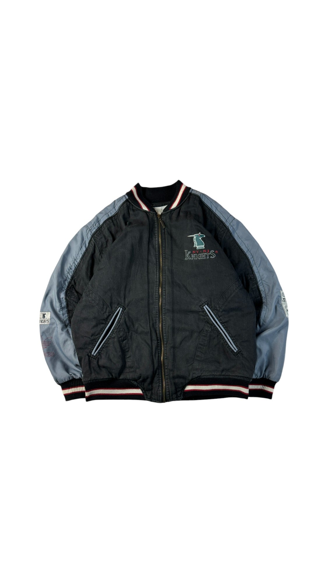 Vintage Adidas Collegejacke 90s New York Knights World League NFL Grau Schwarz D6 M
