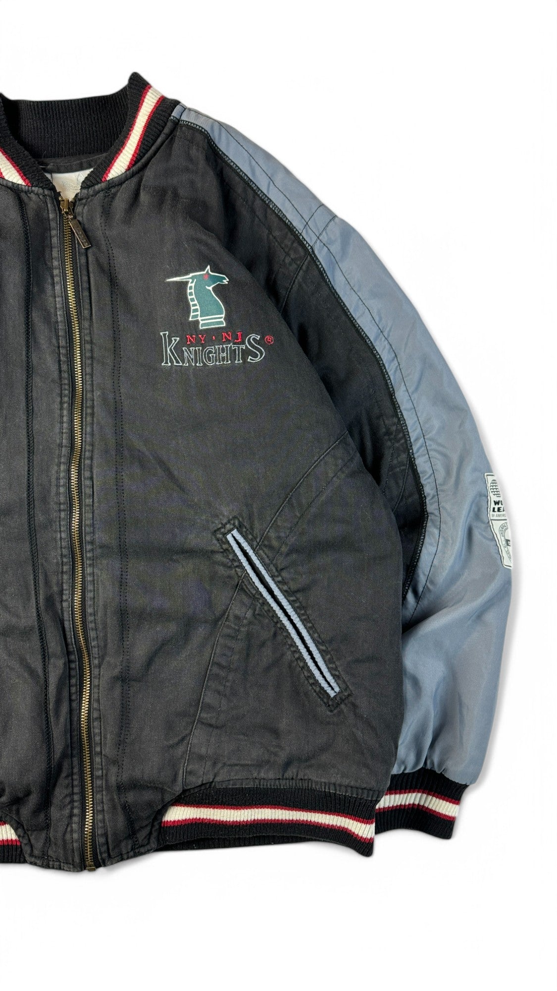 Vintage Adidas Collegejacke 90s New York Knights World League NFL Grau Schwarz D6 M