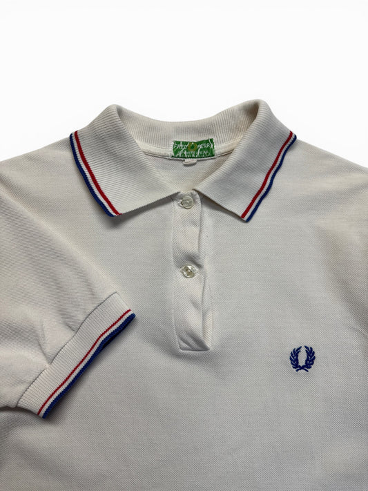 80s Fred Perry Tipped Polo Shirt Weiß XS-S
