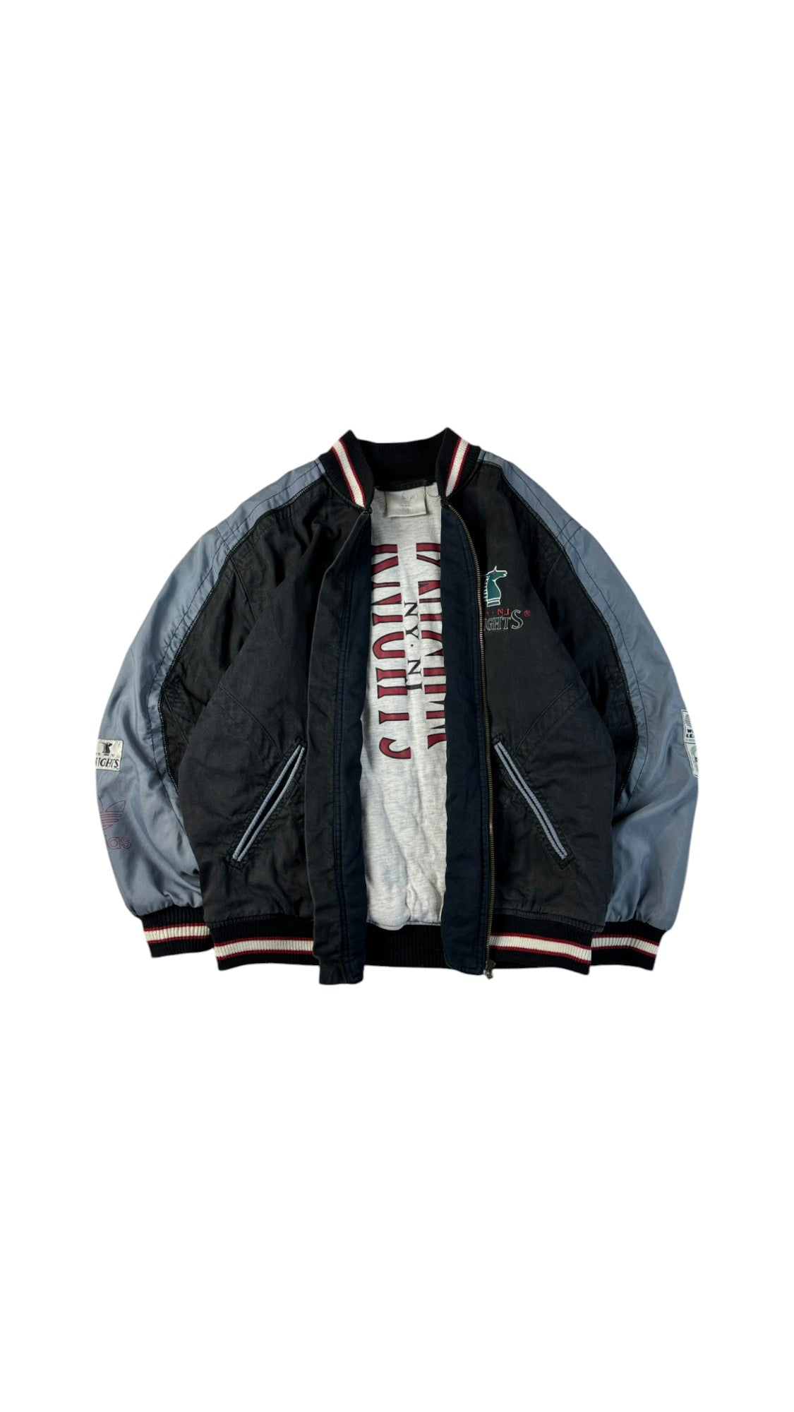 Vintage Adidas Collegejacke 90s New York Knights World League NFL Grau Schwarz D6 M