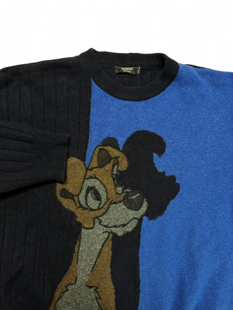 90s IcebergxDisney Strickpullover Susi und Strolch Schurwolle Made In Italy Dunkelblau M-L