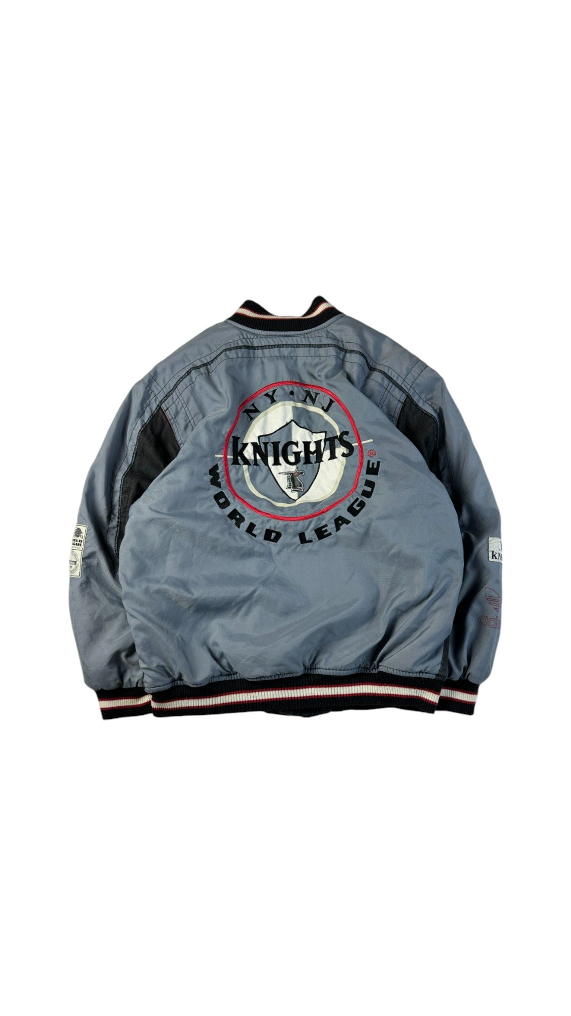Vintage Adidas Collegejacke 90s New York Knights World League NFL Grau Schwarz D6 M