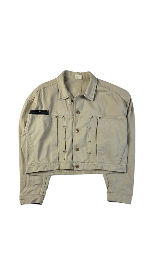 Vintage Chipie Jeansjacke 80s Cropped Damen Made In France Patches Beige/Sand L