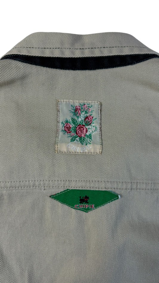 Vintage Chipie Jeansjacke 80s Cropped Damen Made In France Patches Beige/Sand L