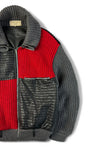 Vintage Iceberg Wolljacke 90s Mohair, Alpaka & Lederapplikationen Lampo Zip Made In Italy Rot Schwarz 44 M