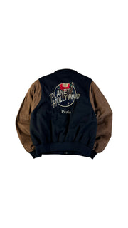 Vintage Planet Hollywood Bomberjacke 1990 Paris Made In Korea Wolle & Leder Schwarz Braun M