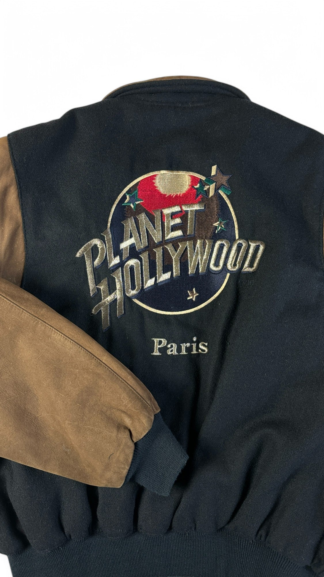 Vintage Planet Hollywood Bomberjacke 1990 Paris Made In Korea Wolle & Leder Schwarz Braun M
