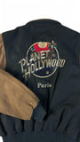 Vintage Planet Hollywood Bomberjacke 1990 Paris Made In Korea Wolle & Leder Schwarz Braun M