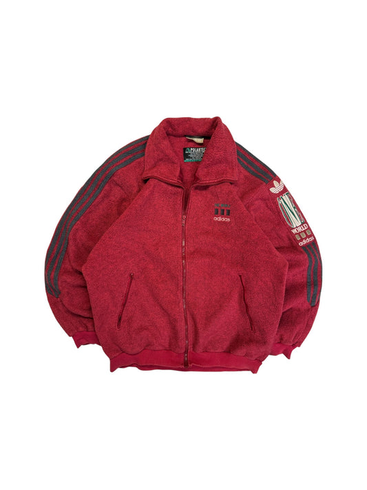 90s Adidas Zip-Fleecejacke "One World" Polartec Rot L