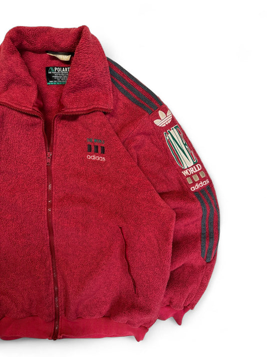 90s Adidas Zip-Fleecejacke "One World" Polartec Rot L