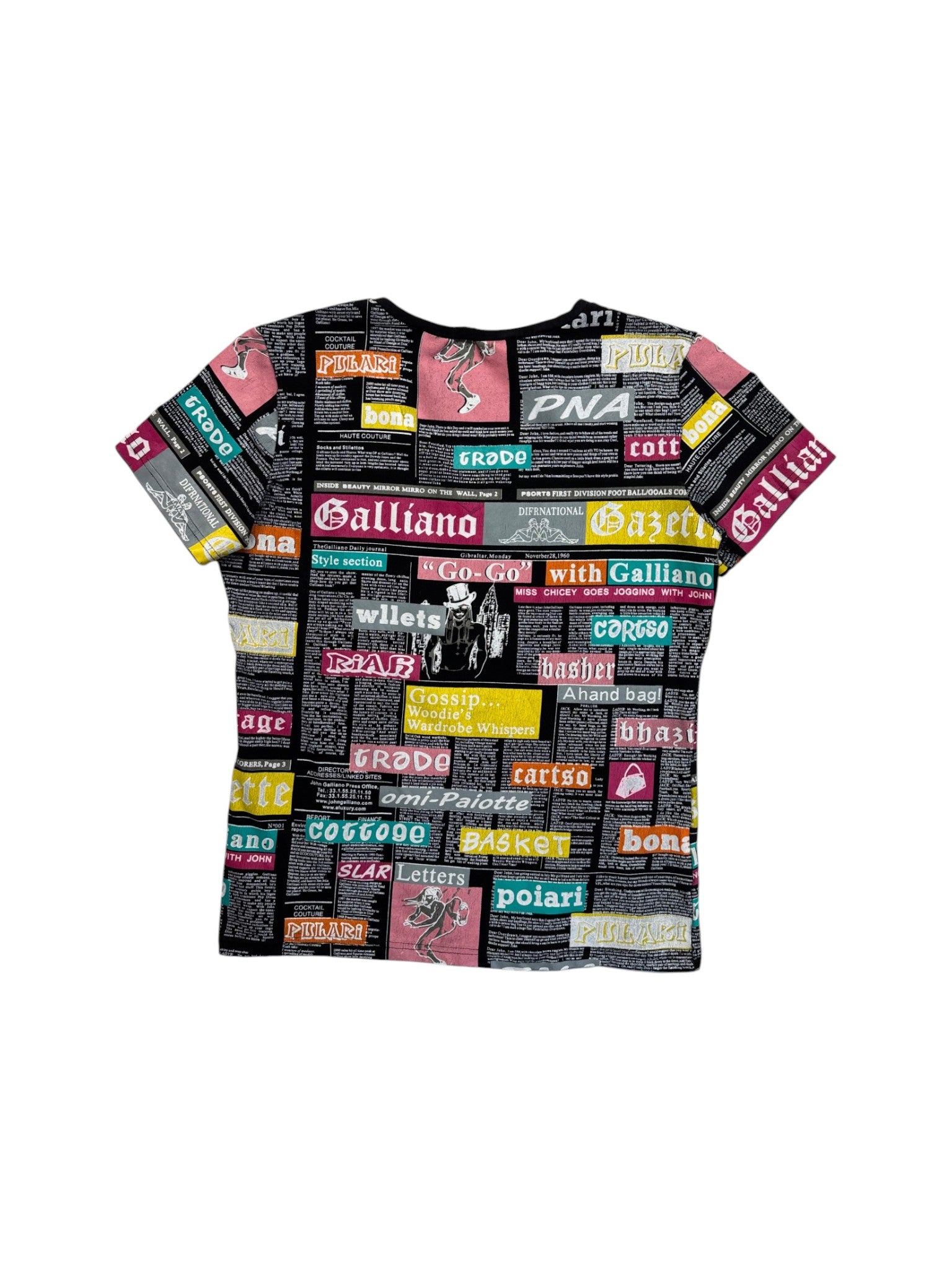 00s Galliano Shirt News Paper AOP V-Neck Schwarz M-L - RareRags