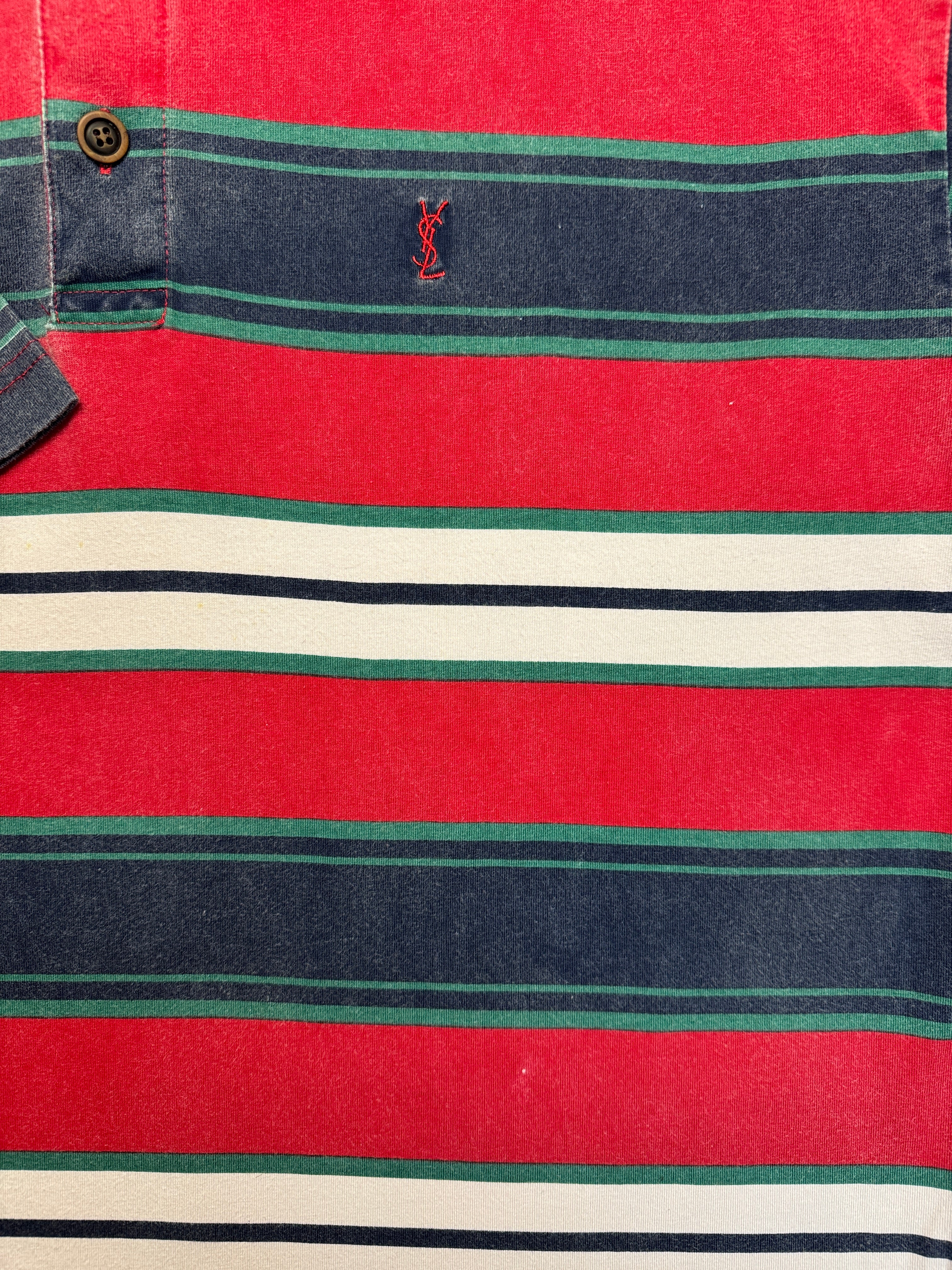 90s Yves Saint Laurent Henley Shirt Gestreift Rot Blau L