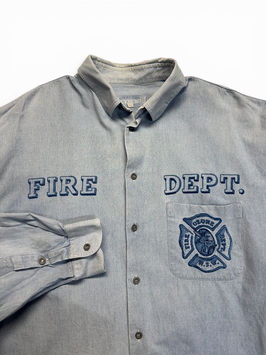 90s Iceberg Hemd "Fire Dept." Hellblau XL