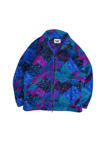 90s Comfort Skins Fleecejacke Two-Way Zipper Abstract Pattern Made In USA Bunt M-L